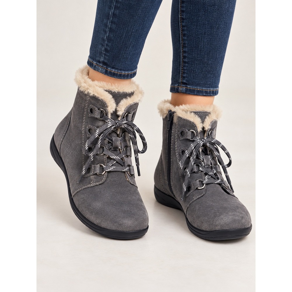 Earth Origins Crowley Grey Suede Faux Fur Ankle Boots Womens 8.5 M 2015F